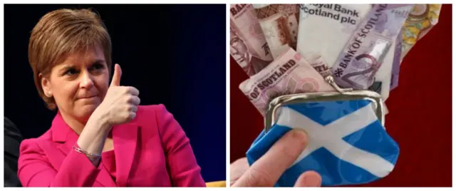 SNP leader Nicola Sturgeon and Scottish money