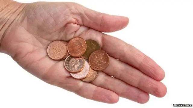 Hand holding 1p coins