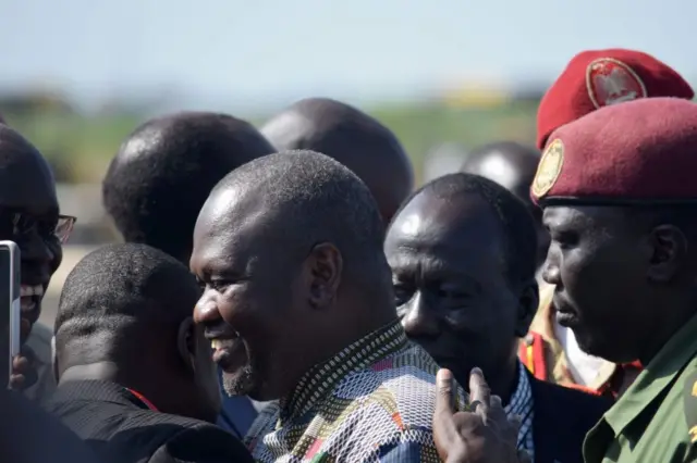 Riek Machar at the airport