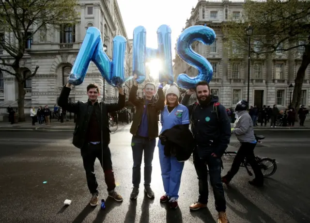 Junior doctors staged a protest outside the Department of Health in Whitehall.