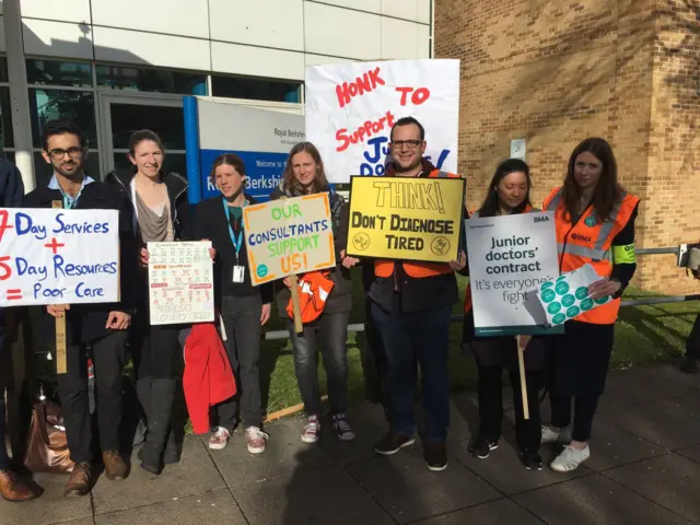 Doctors striking outside the Royal Berkshire Hospital in Reading