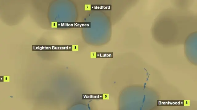 Weather graphic shows showers