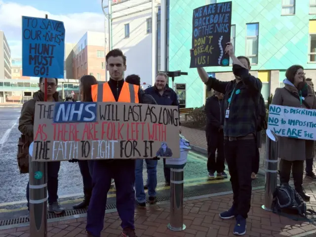 Junior doctors on strike outside Royal Victoria Infirmary in Newcastle