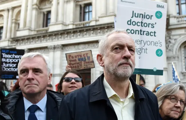 John McDonnell and Jeremy Hunt on the doctors strike march