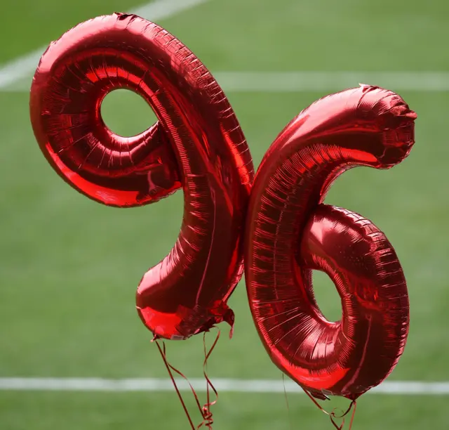 96 balloon in tribute to Hillsborough disaster victims