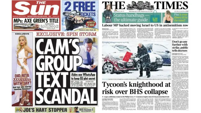 Sun and Times newspapers front pages