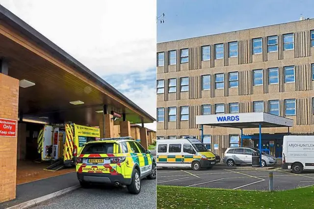 Princess Royal Hospital in Telford on left and Royal Shrewsbury Hospital on right