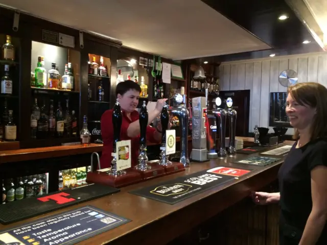 Ruth Davidson pulling pints on the 2016 election campaign trail