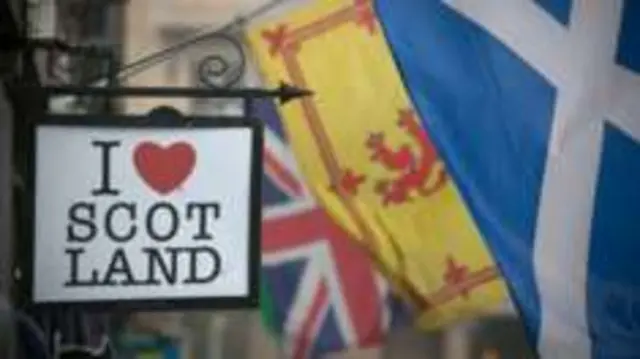 Union and Scots flags beside 'I love Scotland sign'