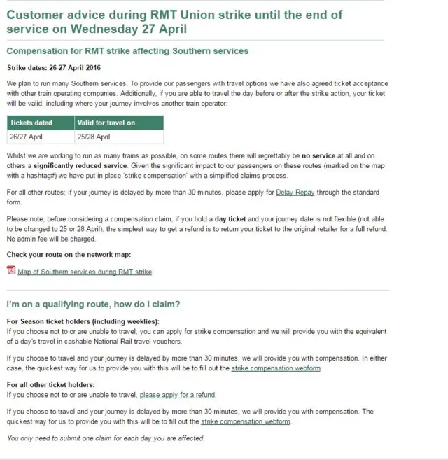 Compensation details from Southern rail