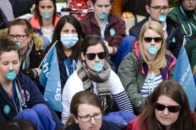 Junior doctors outside Bristol Royal Infirmary