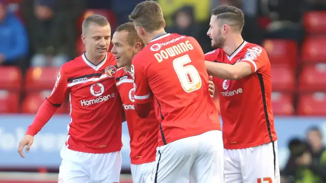 Walsall celebrate with Kieron Morris