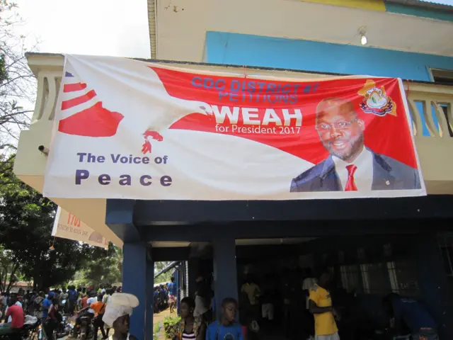 CDC HQ in Monrovia, with a photo of George Weah