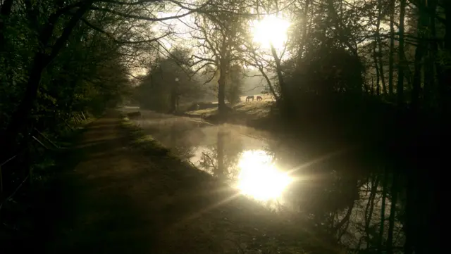 Leeds Liverpool Canal near Thackley Woods swing bridge.