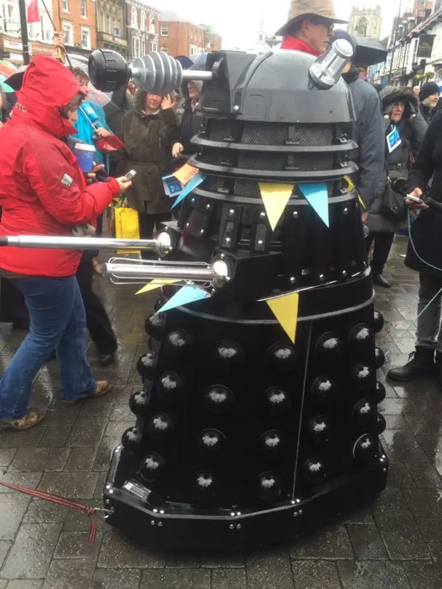 Dalek from Dr Who dressed in bunting