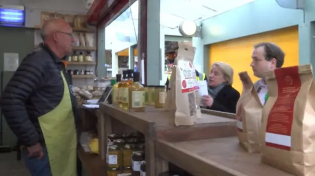 Natalie Bennett at a Norwich market stall