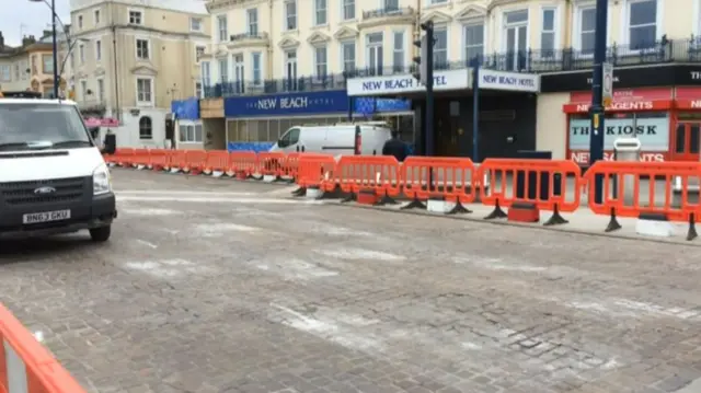 Road surface on Marine Parade, in Great Yarmouth