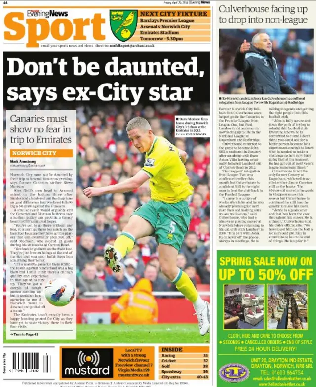 Back page of Norwich Evening News