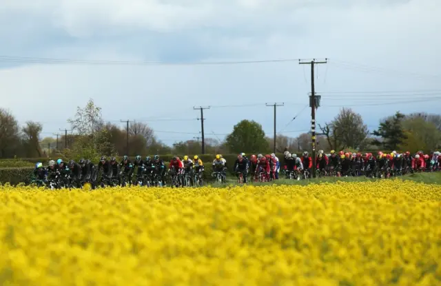 Peloton riding through East Yorkshire