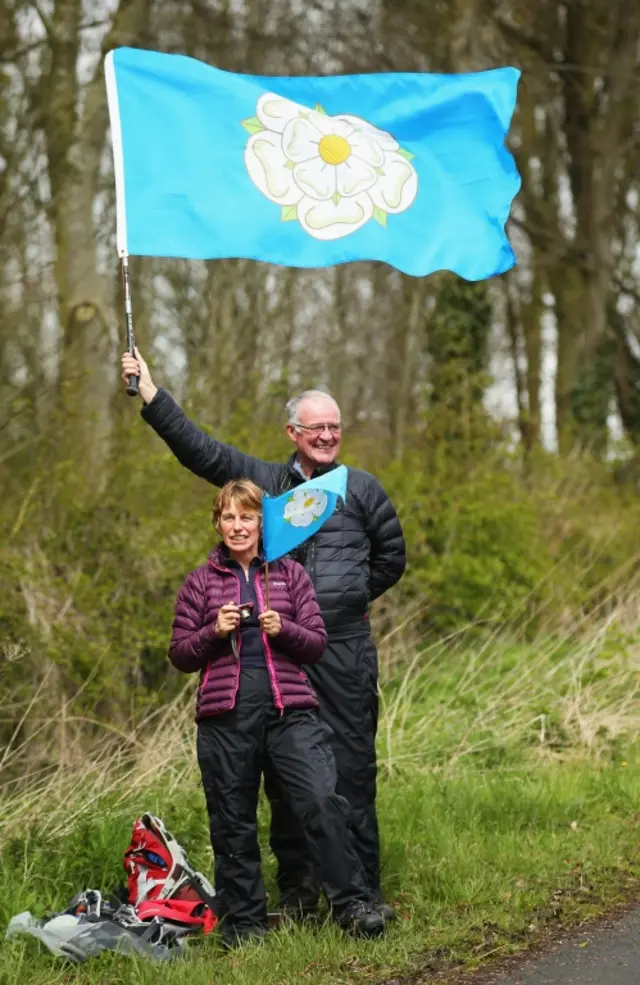 Cycling fans wave the Yorkshire flag