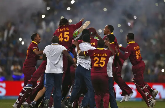 West Indies players celebrate