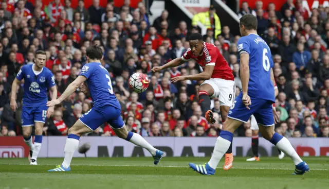 Anthony Martial shoots towards goal