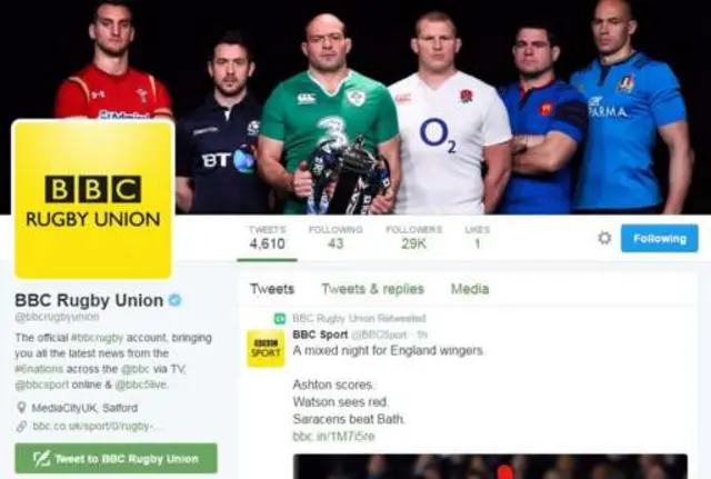 BBC rugby Union twitter page