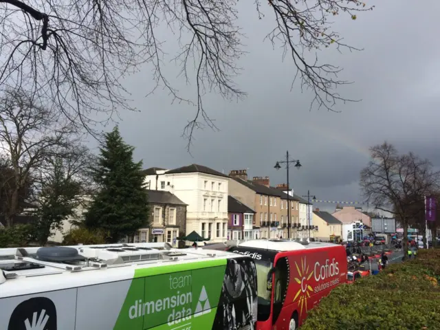 Rainbow at Tour de Yorkshire finish line