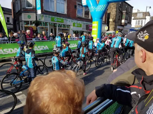 Crowds and cyclists in Otley