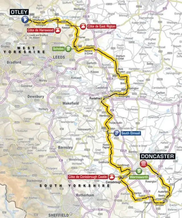 Tour de Yorkshire stage two map