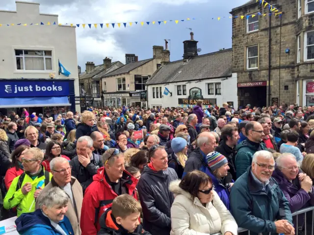 Crowds in Otley ahead of the race start