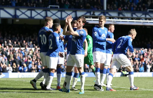 Leighton Baines celebrates