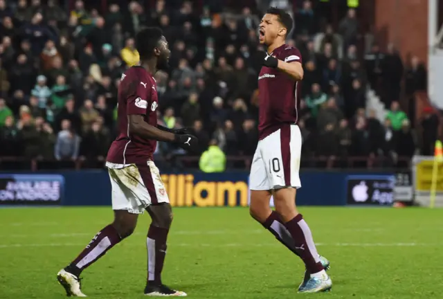 Osman Sow celebrates his free-kick against Celtic