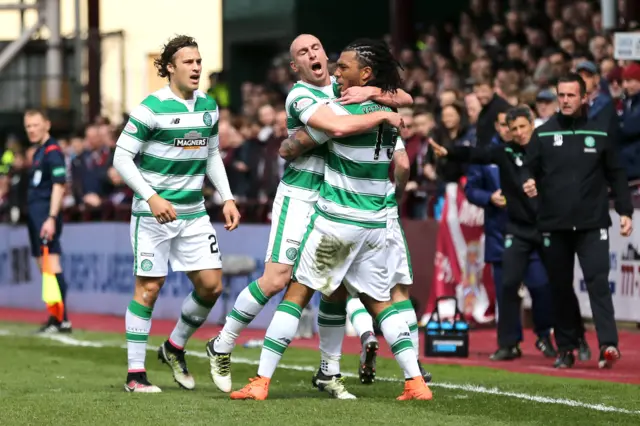 Celtic skipper Scott Brown congratulates goalscorer Colin Kazim-Richards