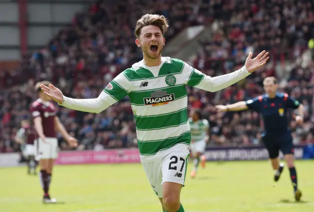 Patrick Roberts celebrates firing Celtic back in front at Tynecastle