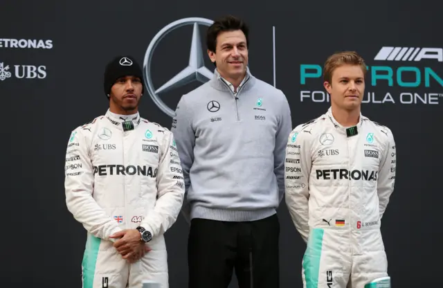 Lewis Hamilton, Toto Wolff and Nico Rosberg