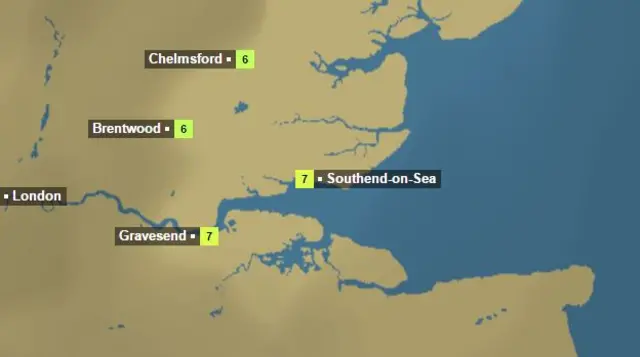 Weather map for Essex