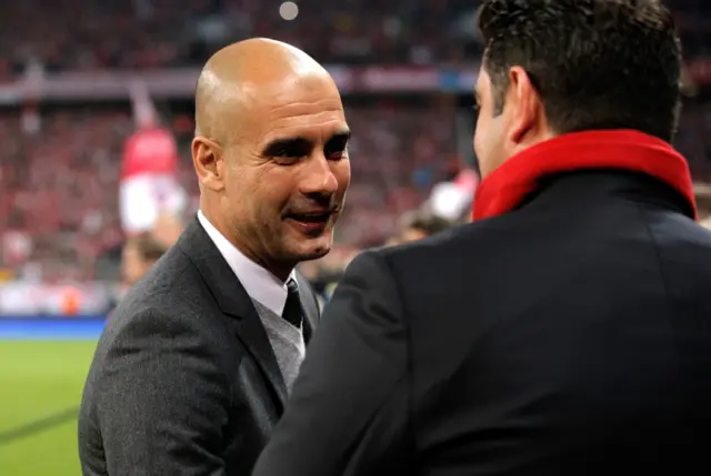 Josep Guardiola manager of Bayern Munich and Rui Vitoria manager of Benfica