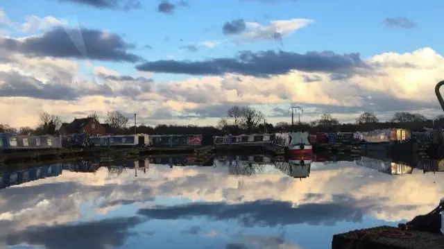 Reflections in the evening at Swanley Bridge Marina