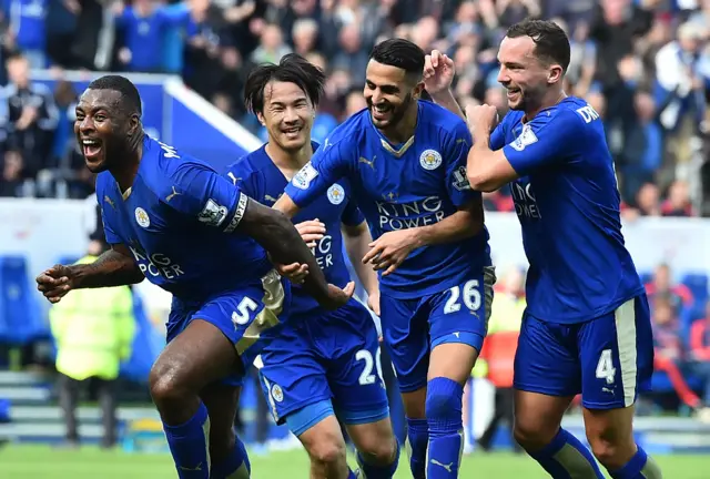 Wes Morgan and Leicester City players celebrate