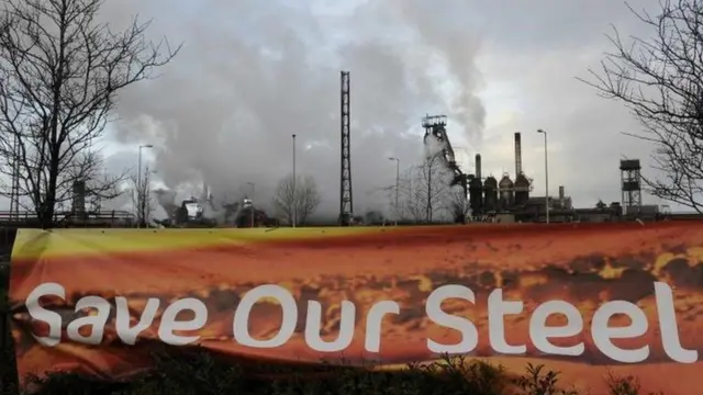 Banner at Port Talbot Steel Works