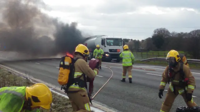 Fire crews tackling blaze on M6