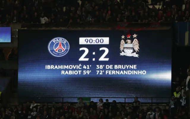 Paris SG 2-2 Manchester City scoreboard