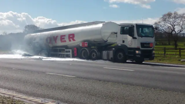 The Hoyer tanker on fire