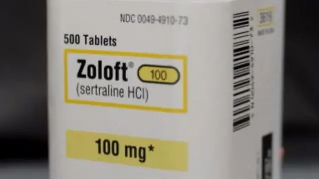 A bottle of Zoloft antidepressant pills