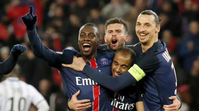 PSG players celebrate