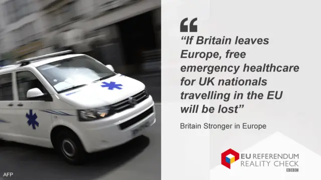 Picture of a French ambulance with the quote: If Britain leaves Europe, free emergency healthcare for EU nationals travelling in the EU will be lost