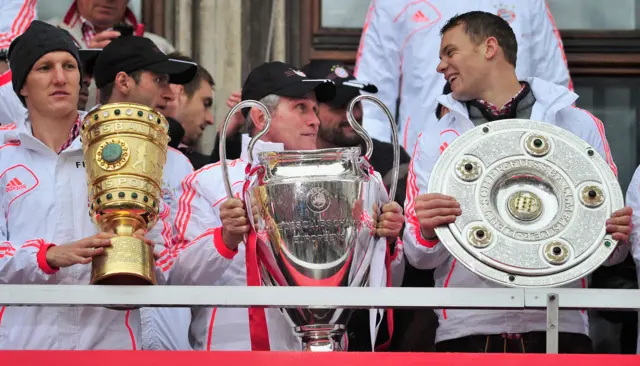 Jupp Heynckes celebrates with the treble