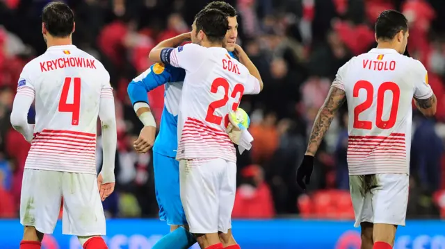 Sevilla players at full-time