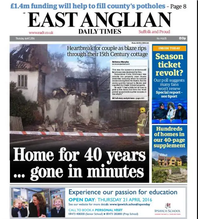 Front page of east edition of the EADT